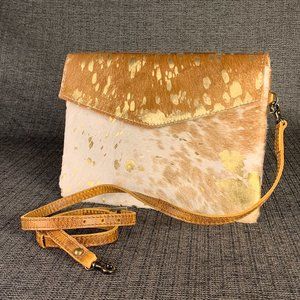 American Darling Cowhide Purse - 11" x 8" - leather crossbody clutch gold tan